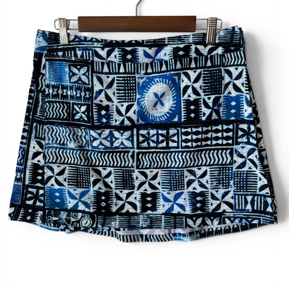 RipSkirt Hawaii Wrap Skirt M Blue Tribal Hook Loop Closure Cover Up Beach Swim